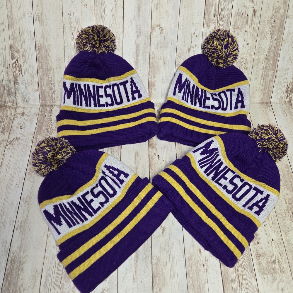 Minnesota Purple Gold Beanie Hat Lot of 4 Pom Knit Winter Caps Unisex